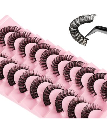 False Eyelashes Russian Strip Lashes, D Curl Faux Mink Lashes Strip, Wispy Natural Fake Eyelashes 3D Effect Mink Eyelashes Pack That Look Like Lash Extensions 10 Pairs by Canvalite Beauty01