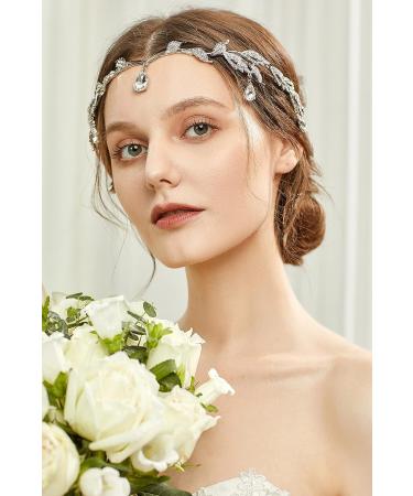 BABEYOND Rhinestone Leaf Wedding Forehead Band Tiara Crown - Silver - Buy Online on GoSupps.com