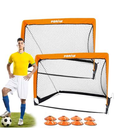 Poray Portable Soccer Goal Net for Kids & Adults,Pop Up Soccer Goal with 210D Oxford & Extra Stakes,Birthday Gift & Fun for Backyard and Soccer Training 4FT Vibrant Orange