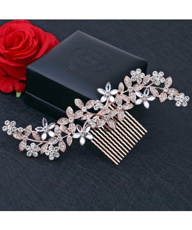 Elegant Rhinestone Bridal Hair Clip - Sparkling Crystal Hairpin for Wedding - Rose Gold Flower Leaf Design - Hair Accessories for Women & Girls - Buy Online on GoSupps.com