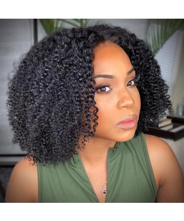 Kiqibeauty Afro Kinky Curly V Part Wig Human Hair Minimal Leave Out 200% Density Upgrade U Part Human Hair Wigs For Black Women V Shape Clip In Human Hair 3C/4A Thin Part Wig16 Inch 16 Inch Afro Kinky Curly