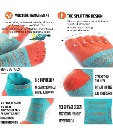 AONIJIE High Performance Athletic Running Toe Socks 3 Pairs - Men & Women, Black/Lake Blue/Blue, Medium - Buy Online on GoSupps.com