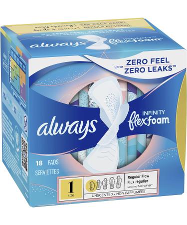 Always Infinity Pads Size 1 Regular 18 Count - Pack of 4 (72 Count Total) - Buy Online on GoSupps.com