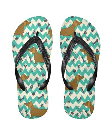 Mnsruu flip-flops with cartoon-dachshund motif bone paw print for at home hotel spa bedroom travel XS for women and men X-Small multicolored