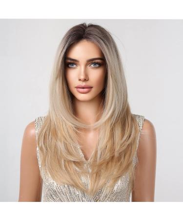HAIRCUBE Long Blonde Synthetic Lace Wig for Women with Dark Roots - Buy Online on GoSupps.com