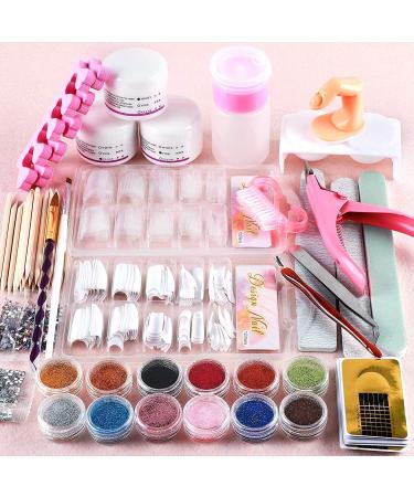 Swiftrans Acrylic Nail Kit with Everything,12 Colors Acrylic Powder Liquid Brush Glitter File Tips Gel Nail Art Tools Kit, Acrylic Nail Kit with Everything Professional for Nail Beginners Supplies