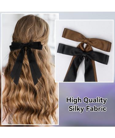 2 Pack Hair Bows for Women Black Bow Hair Clips French Barrette with Long Silky Satin Hair Ribbons for Women Girls(Black Brown) - Buy Online on GoSupps.com