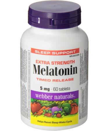 Webber Naturals Melatonin Extra Strength 5 mg 60 Timed Release Tablets For Sleep Support Vegan - Buy Online on GoSupps.com
