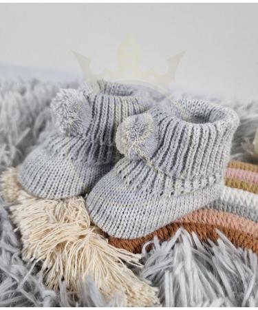 Royal Icon Newborn Baby Booties | Pom Pom Bootees for 0-3 Months | Adorable and Stylish | Ideal for Indoor and Outdoor Use | Grey | RI408 - Buy Online on GoSupps.com