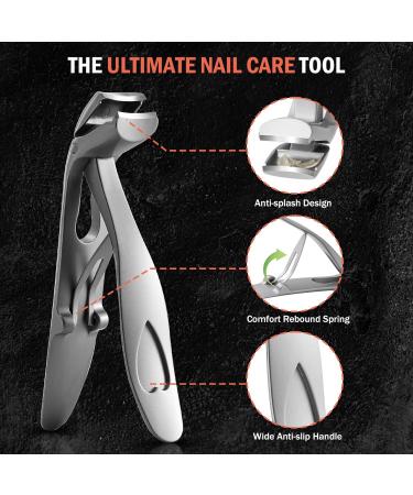 BEZOX Angled Head Nail Clippers for Seniors - Premium Steel Toenail Clipper with Catcher (Silver) - Buy Online on GoSupps.com