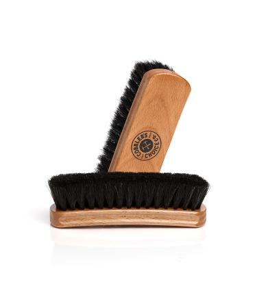 Shoe Brush - 100% Horsehair Shoe Brush - Concaved Handle for Premium Grip, Tan