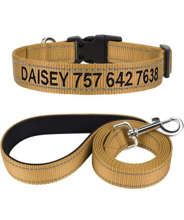 Tagme dog collar and leash personalized reflective dog collar with 1.5m double -sided reflective dog leash for large dogs khaki l (1 Pack) khaki set