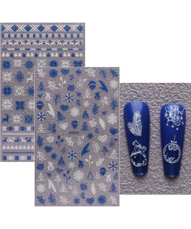 JMEOWIO Christmas Glitter Nail Art Stickers - 8 Sheets Snowflake Xmas Winter Holiday Design in Blue & White - Buy Online on GoSupps.com