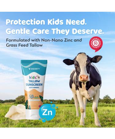 Beef Tallow Sunscreen for Kids with Zinc Oxide: Natural Non-Toxic SPF 50 Tallow Sunblock Cream - with Food-Grade Botanical Extracts - Kids & Sensitive Skin Safe Water-Resistant - 3.4 FL OZ - Buy Online on GoSupps.com