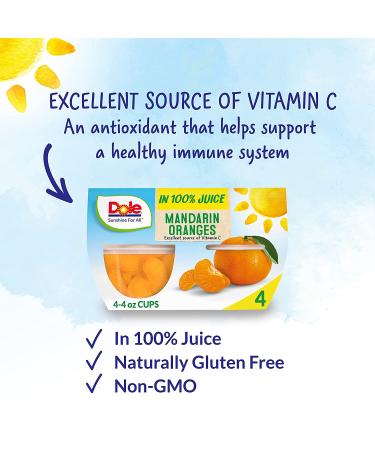 Dole Mandarin Oranges in 100% Juice - Gluten Free Healthy Snack, 4oz Cups (Pack of 24) - Buy Online on GoSupps.com