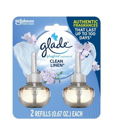 Glade PlugIns Refills Air Freshener, Scented and Essential Oils for Home and Bathroom, Clean Linen, 1.34 Fl Oz, 2 Count