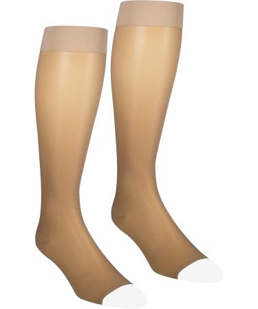NuVein Sheer Compression Stockings - 15-20 mmHg Support Knee High Open Toe Fashionable Medium Denier Beige - Ideal for Comfort & Style (1 Pair - Buy Online on GoSupps.com