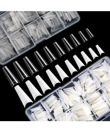 1000 PCS French Coffin Ballerina Nail Tips Acrylic Nails Artificial Half False Flake Nail Tips 10 sizes with Clear Plastic Cases for Nail Salon Nail Shop DIY Nail Art Ballerina Nails (Clear+Natural)