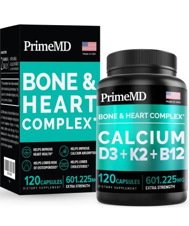 4-in-1 Calcium 600 mg with Vitamin D3 K2 B12 - Vitamin D3 K2 5000 IU Supplement for Heart, Bone & Immune Support - Calcium Supplements for Women & Men - Gluten-Free, Non-GMO, Vegan Friendly(120 count) 120 Count (Pack of 1)