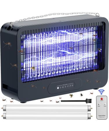 YEXHOT insect destroyer electrically mosquito trap inside 20W mosquito killer 3500V double-sided grille with 2-14h timer and remote control for living and dining room 2 additional light bulbs gray