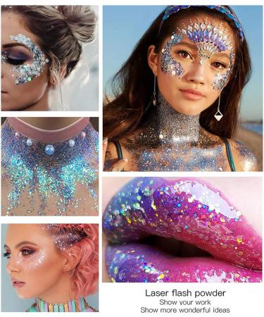 Fluorescent Glitter Set - 6 Iridescent Colors for Face Nails Hair & Body | Chunky Sequin Makeup Effects - Buy Online on GoSupps.com