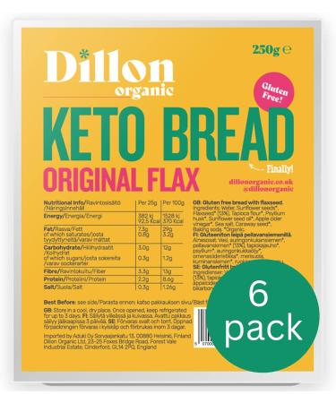 Dillon Organic Flax Keto Bread 6 x 250g - Low Carb, Gluten-Free, High Fiber, Omega 3, Sunflower & Caraway Seeds - Buy Online on GoSupps.com