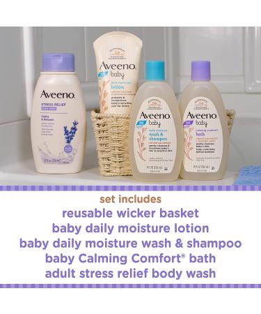 Aveeno Baby Mommy & Me Daily Bathtime Gift Set - Baby Wash & Shampoo, Calming Bath, Moisturizing Lotion, Stress Relief Body Wash - 4 Items - Buy Online on GoSupps.com
