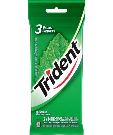 Trident Spearmint - Pack of 3 (42 Pieces) - Sugar-Free Gum Spearmint 42 pc - Buy Online on GoSupps.com