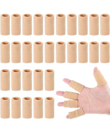 30 Pieces Finger Sleeves with 1 Storage Bag, Thumb Splint Brace Support Protector Breathable Elastic Finger Tape for Pain Relief Arthritis Trigger Finger Sports Basketball Baseball (Beige)