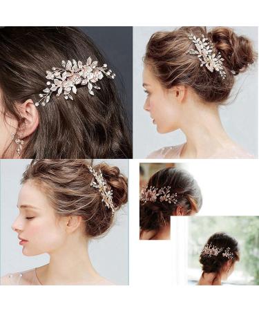 Wedding Hair Clip Hair Accessories for Women Handmade Flower Rhinestone Headpiece Hair Pins for Bridal Bridesmaid Girls (Rose Gold) - Buy Online on GoSupps.com