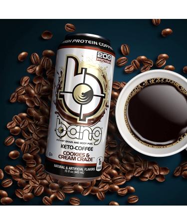 BANG Cookies and Cream Keto Coffee Energy Drink 15 Fl Oz (Pack of 12) - 20g Protein - Coffee Cookies & Cream - Packaging May Vary - Buy Online on GoSupps.com