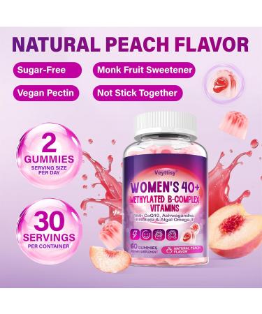 Methylated B Complex Vitamins Gummies for Women 40 Plus - B-Complex Vitamins B6 B1 B2 B3 B5 Methyl B12 Methylfolate Biotin with Vitamin C Omega-3 CoQ10 & Ashwagandha - Sugar-Free Vegan Non-GMO Peach 60 Count (Pack of  - Buy Online on GoSupps.com