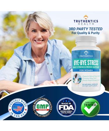 TRUTHENTICS Bye-Bye Stress - Stress & Mood Support Supplement for Women with Ashwagandha GABA Lemon Balm L-Theanin & Vitamin B Complex - Vegan - 60 Capsules - Buy Online on GoSupps.com