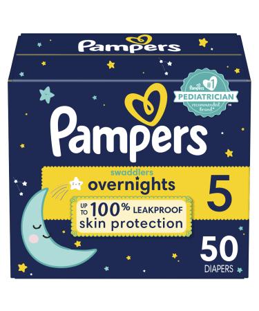 Pampers Diapers Size 5, 50 Count - Swaddlers Overnights Disposable Baby Diapers, Super Pack (Packaging May Vary) Super Size 5