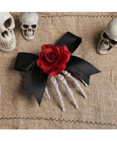 Halloween Hair Clips Skull Skeleton Hands Bone Hand Hair Clip - Skeleton Claws Skull Hand Hair Clip with Flower Halloween Claw Hairpin Red - Buy Online on GoSupps.com