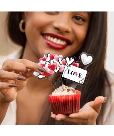Red White Black Love Heart Cupcake Topper for Valentines Day Decoration Engagement Proposal Wedding Party Supplies - Buy Online on GoSupps.com