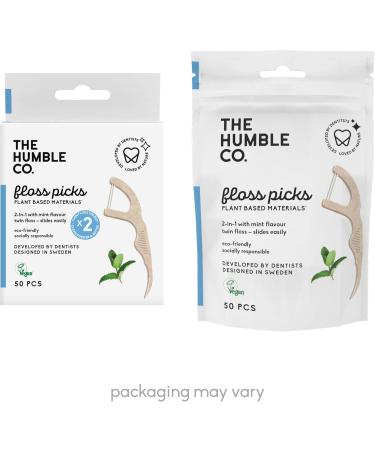 The Humble Co. Plant Based Floss Picks | Fresh Mint | Eco-Friendly Vegan (2 x 50p) - Dentist Approved Oral Care for Plaque Removal and Fresh Breath - Buy Online on GoSupps.com