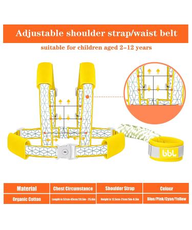 Toddler Safety Harness with Lock and Anti Lost Wrist Link, Reflective Tape Liner - Yellow Leash (6.5ft) - Buy Online on GoSupps.com