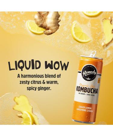 Remedy Kombucha Sugar-Free Organic Drink Sparkling Low Calorie Gut Health Beverage - Ginger Lemon - 355 mL Can 24-Pack Ginger Lemon 355ml (Pack of 24) - Buy Online on GoSupps.com