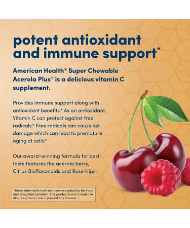 American Health Super Acerola Plus Chewable Wafers - Natural Berry Flavored Vitamin C - Antioxidant & Immune Support - 500mg - Gluten-Free & Vegetarian - 100 Servings - Buy Online on GoSupps.com