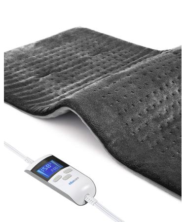 Boncare LCD Digital Control Extra Large Heating Pads for Back Pain Relief and Cramps with Auto Shut Off Fomentera de Calor Super Soft Moist / Dry Heat 12 x 24 (Dark Gray)