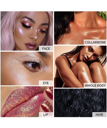 Fairy Highlighter Powder Body Highlighter to Brighten Contouring Natural Three-Dimensional Repairing Blush with Sponge Head Professional Face Eyeshadow Lips Hair Glitter Make up (Gold Brown) - Buy Online on GoSupps.com