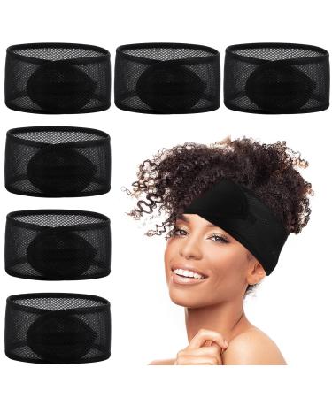 Giegxin 6 Pieces Foam Mesh Wrap African Bath Foam Mesh Makeup Headbands with Adjustable Tape Facial Spa Headbands Breathable Non Slip Hair Wraps for Black Women (Black)