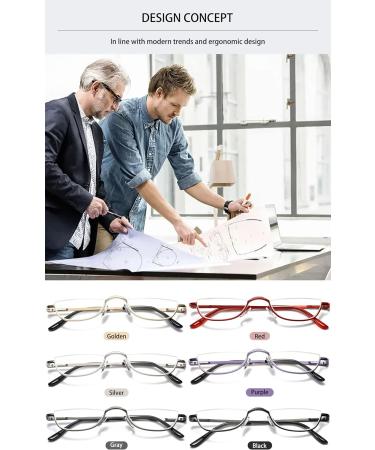Koosufa Metal Reading Glasses for Men & Women - Spring Hinge Half-Round Frame Stylish & Comfortable Reading Help - Buy Online on GoSupps.com