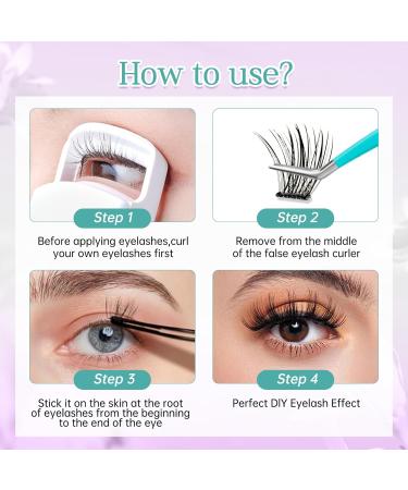 Self Adhesive Lash Clusters Kit - 48 Pcs DIY Eyelash Extensions Reusable with Tweezers & Curler No Glue Needed - Buy Online on GoSupps.com