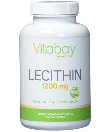 Vitabay lecithin capsules high dose 1200mg - 120 vegan Soyalecithin softgel soy capsules - lecithin vegan with phosphatidylcholine silent vitamins e lecitin -phosphatidylcholine phosphatidyl -inositol 120 pieces (1 Pack)
