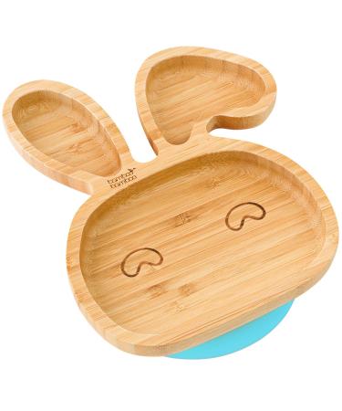bamboo bamboo Baby and Toddler Suction Plate for Feeding and Weaning | Bamboo Bunny Plate with Secure Suction | Suction Plates for Babies from 6 Months (Bunny Blue)