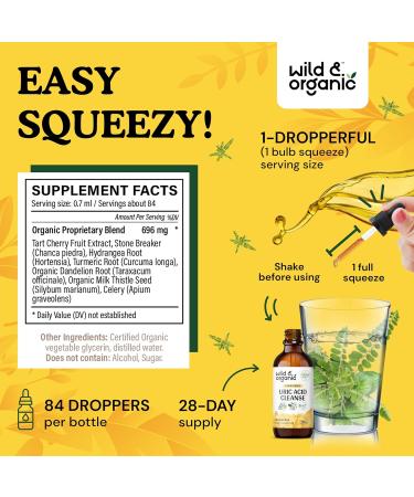 Wild & Organic Uric Acid Cleanse Drops - Tart Cherry & Chanca Piedra Supplement for Kidney Support & Detox - 2 oz Uric Acid Flush - Buy Online on GoSupps.com