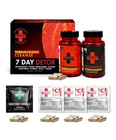 Rescue Detox 7 Day Thermogenic Permanent Detox Kit - Full Body Detox Cleanse for Women and Men - Body Detox Pills for Stomach Detox Cleanse - 100ct Capsules with Bonus Instant Ice Caps