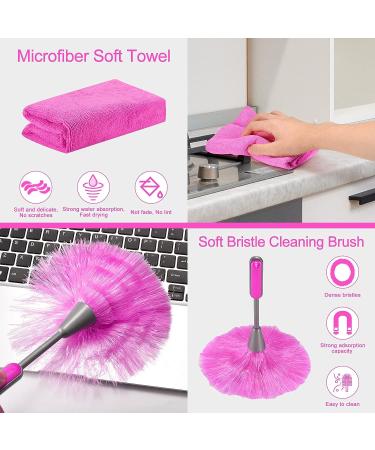 15PCS Microfiber Feather Duster Set with Extension Pole - Washable & Bendable Dusters for High Ceiling Fan, Blinds, Cars, Furniture - Cleaning Tools Kit in Pink - Buy Online on GoSupps.com